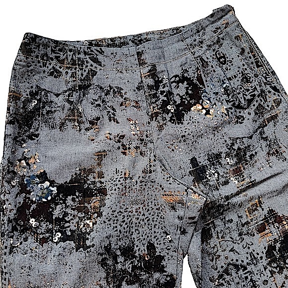 Fibers Barbara Lesser size 29 very unique gray black gold straight leg pants EUC - Picture 2 of 16